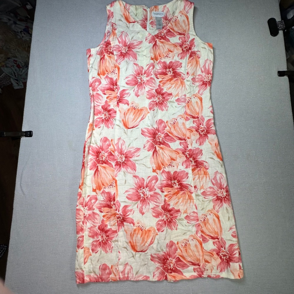 Liz Claiborne Lizsport Petite Floral Linen Dress‎ Pink Orange Sleeveless